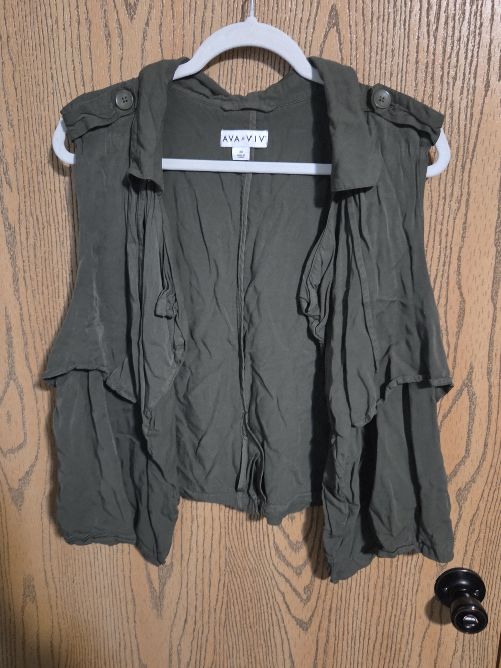 AVA + VIV Olive Green Sleeveless Drape Vest